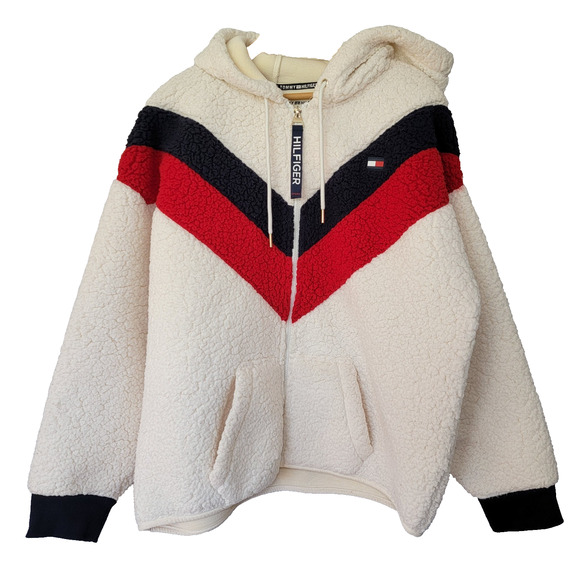 Tommy Hilfiger Sherpa Fleece Sport Jacket Mens XL Streetwear Preppy Casual Warm - Picture 1 of 14